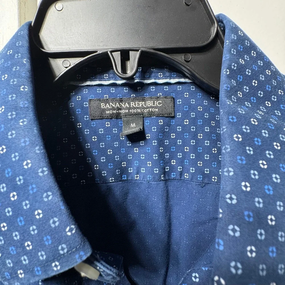 Banana Republic Mens Shirt Lot 6 Medium Blue Red Plaid Dot Cotton Non-Iron